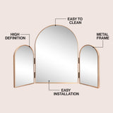 Verity 3-Way 30 in. W x 20 in. H Medium Arch Trifold Adjustable Aluminum Alloy Framed Vanity Mirror for Tabletop and Wall Mount