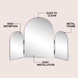 Verity 3-Way 30 in. W x 20 in. H Medium Arch Trifold Adjustable Aluminum Alloy Framed Vanity Mirror for Tabletop and Wall Mount