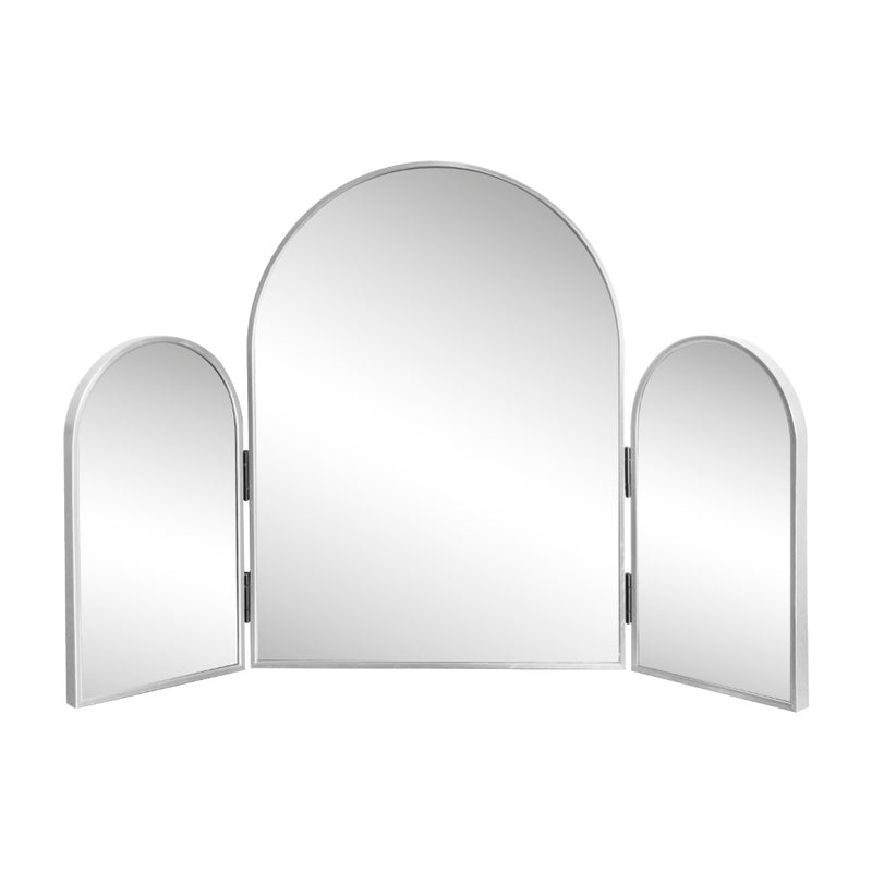 Verity 3-Way 30 in. W x 20 in. H Medium Arch Trifold Adjustable Aluminum Alloy Framed Vanity Mirror for Tabletop and Wall Mount