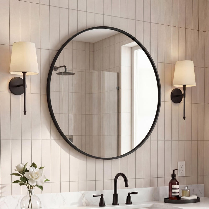 Eclipse Circle Aluminum Alloy Framed Wall Mounted Mirror