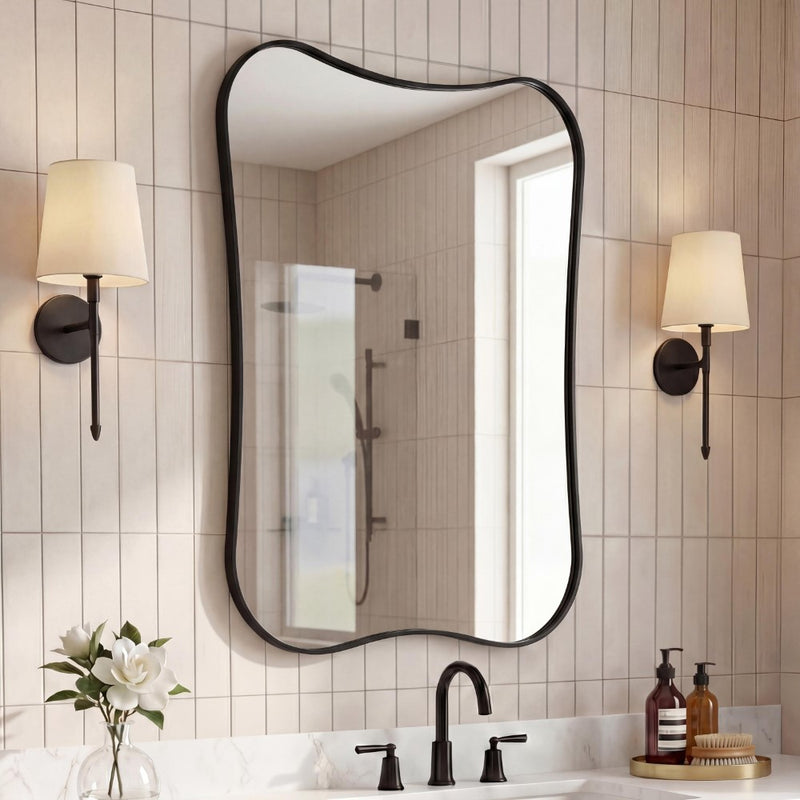 Calico 24 in. W x 36 in. H Medium Irregular Scallop Aluminum Alloy Framed Wall Mounted Mirror