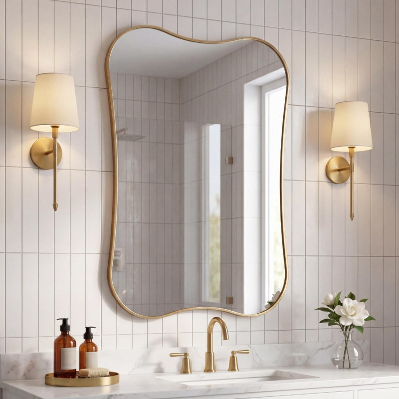 Calico 24 in. W x 36 in. H Medium Irregular Scallop Aluminum Alloy Framed Wall Mounted Mirror