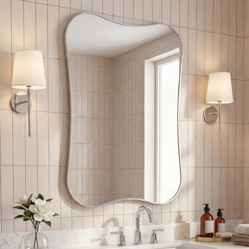 Calico 24 in. W x 36 in. H Medium Irregular Scallop Aluminum Alloy Framed Wall Mounted Mirror