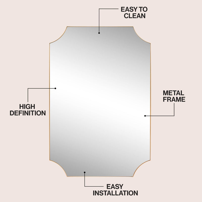Helga 24 in. W x 36 in. H Medium Rectangular Scallop Beveled Corner Aluminum Alloy Framed Wall Mounted Mirror