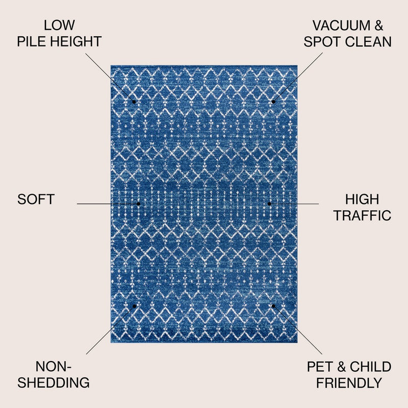 Moroccan Hype Boho Vintage Diamond Area Rug Blue/White