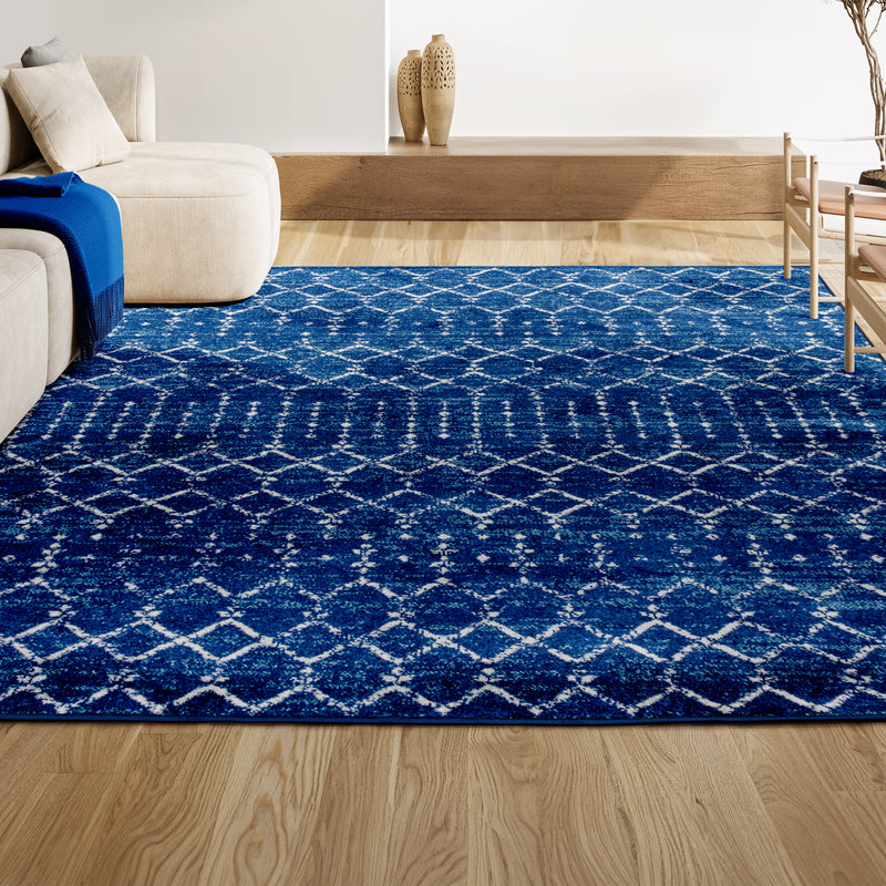 Moroccan Hype Boho Vintage Diamond Area Rug Blue/White