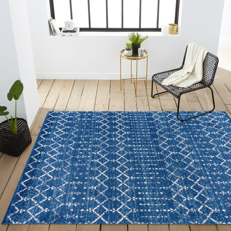 Moroccan Hype Boho Vintage Diamond Area Rug Blue/White