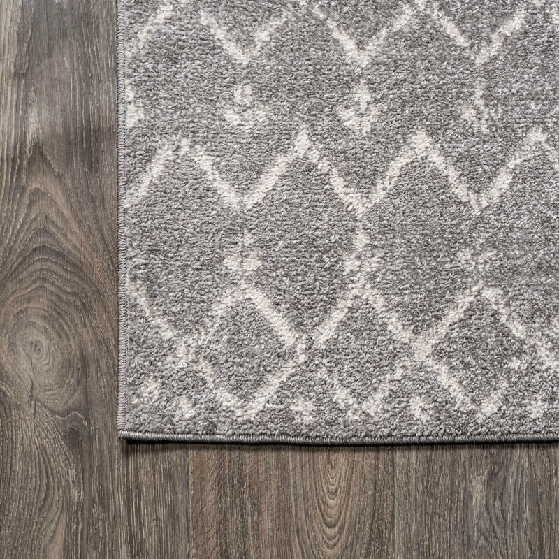 Moroccan Hype Boho Vintage Diamond Area Rug Gray/Ivory