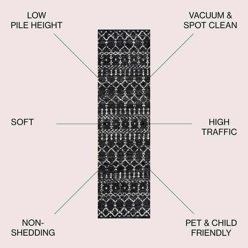 Moroccan Hype Boho Vintage Diamond Area Rug Black/Ivory