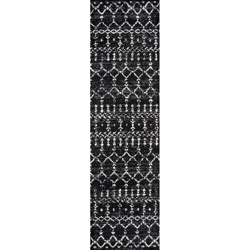 Moroccan Hype Boho Vintage Diamond Area Rug Black/Ivory