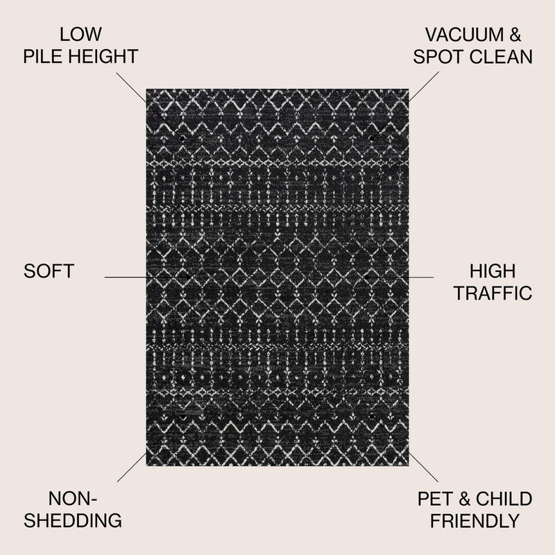 Moroccan Hype Boho Vintage Diamond Area Rug Black/Ivory