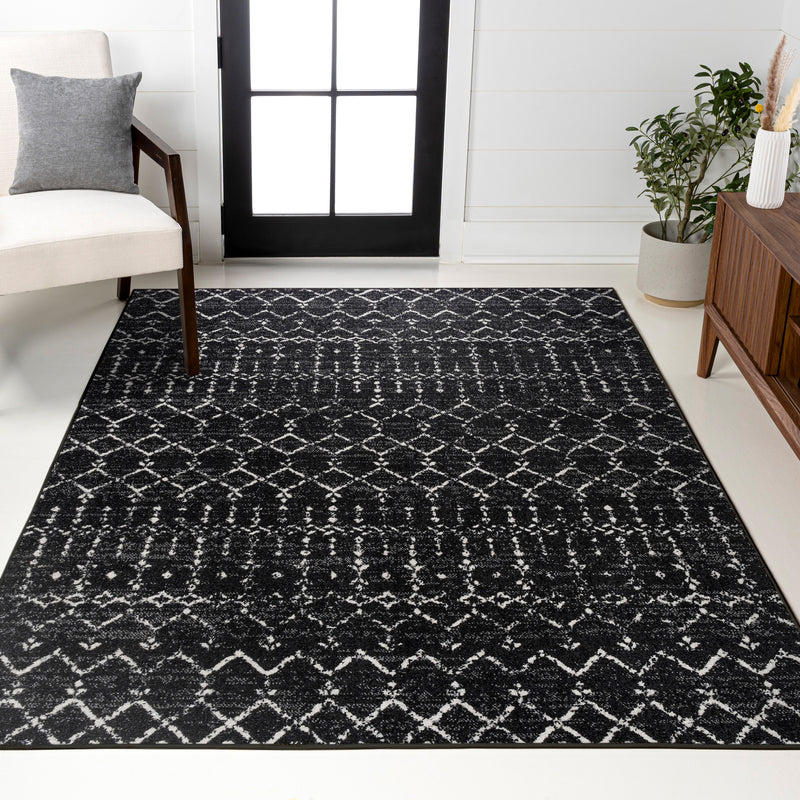 Moroccan Hype Boho Vintage Diamond Area Rug Black/Ivory