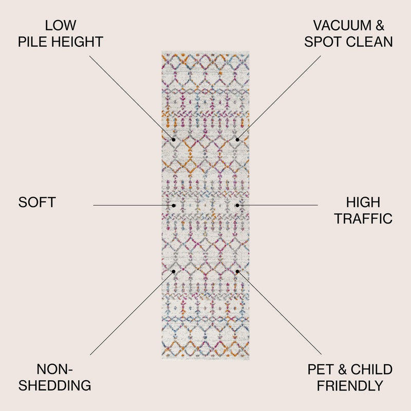 Moroccan Hype Boho Vintage Diamond Area Rug Ivory/Multi