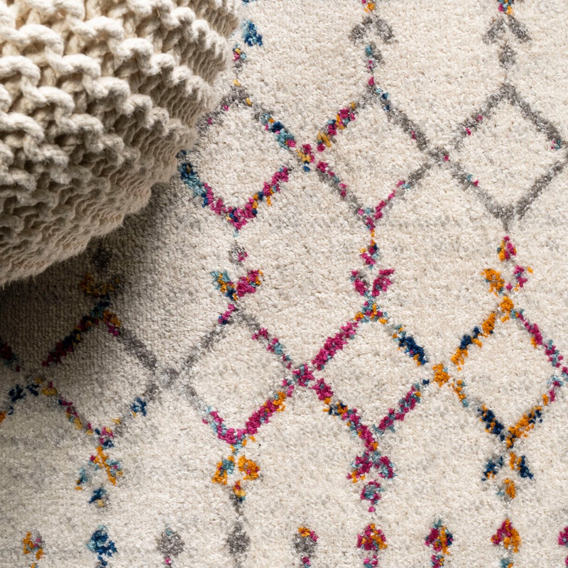 Moroccan Hype Boho Vintage Diamond Area Rug Ivory/Multi