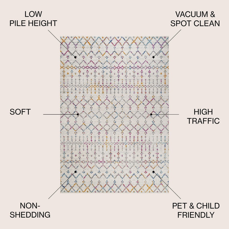 Moroccan Hype Boho Vintage Diamond Area Rug Ivory/Multi