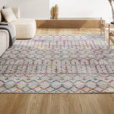 Moroccan Hype Boho Vintage Diamond Area Rug Ivory/Multi