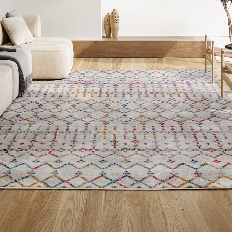 Moroccan Hype Boho Vintage Diamond Area Rug Ivory/Multi
