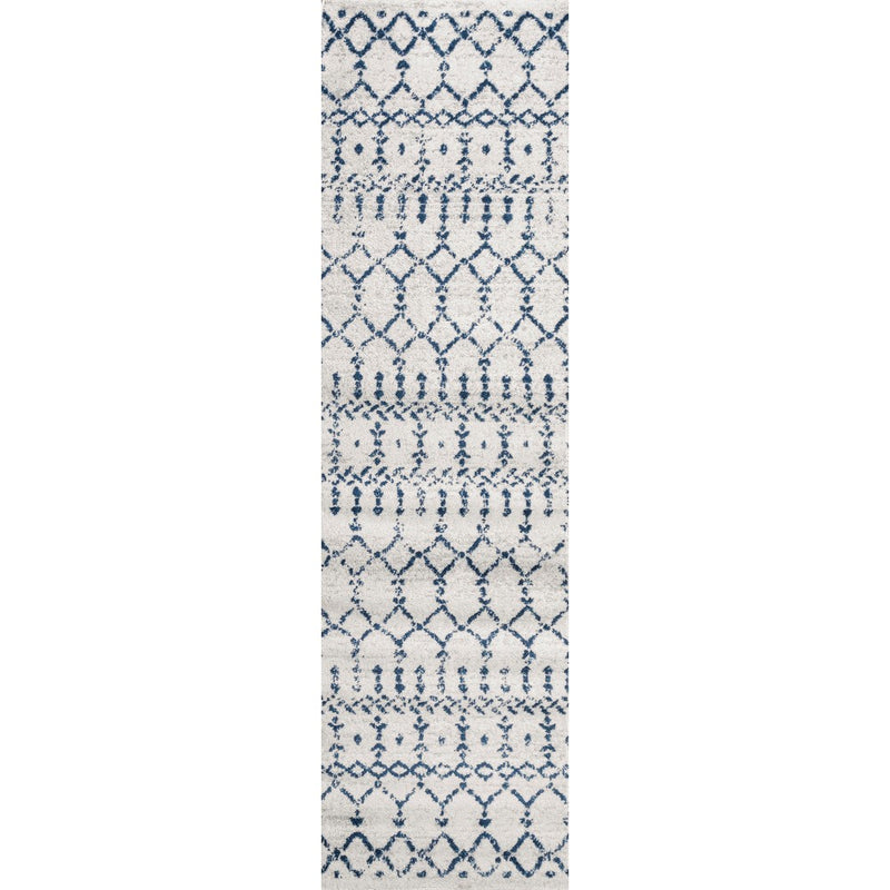 Moroccan Hype Boho Vintage Diamond Area Rug Cream/Navy