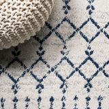 Moroccan Hype Boho Vintage Diamond Area Rug Cream/Navy