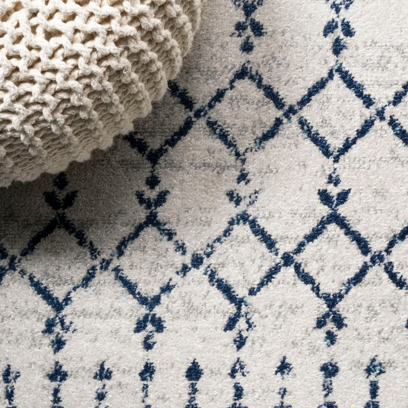 Moroccan Hype Boho Vintage Diamond Area Rug Cream/Navy