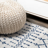Moroccan Hype Boho Vintage Diamond Area Rug Cream/Navy