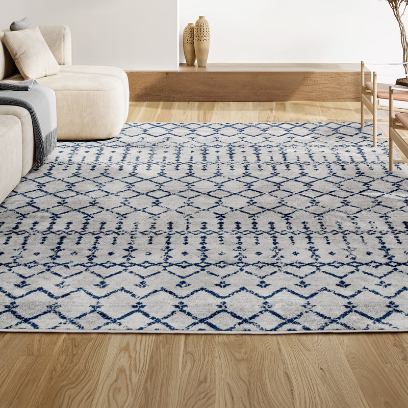 Moroccan Hype Boho Vintage Diamond Area Rug Cream/Navy