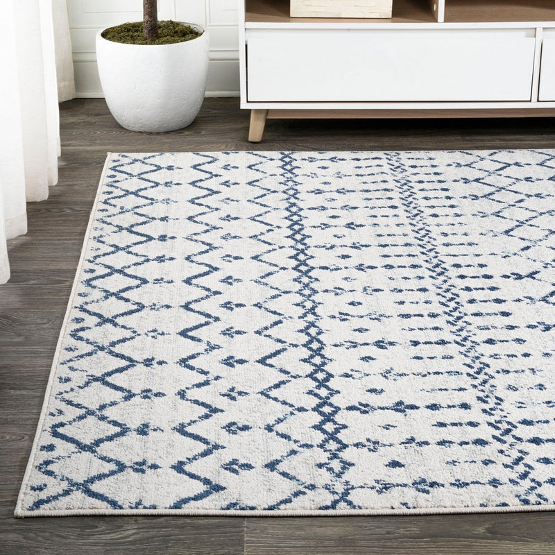 Moroccan Hype Boho Vintage Diamond Area Rug Cream/Navy