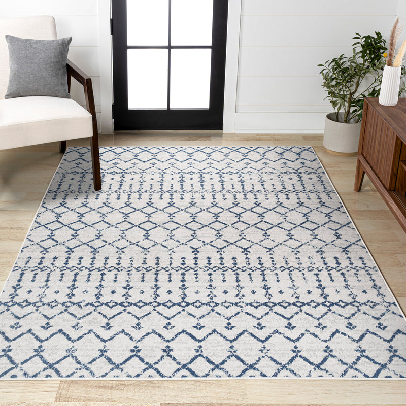 Moroccan Hype Boho Vintage Diamond Area Rug Cream/Navy
