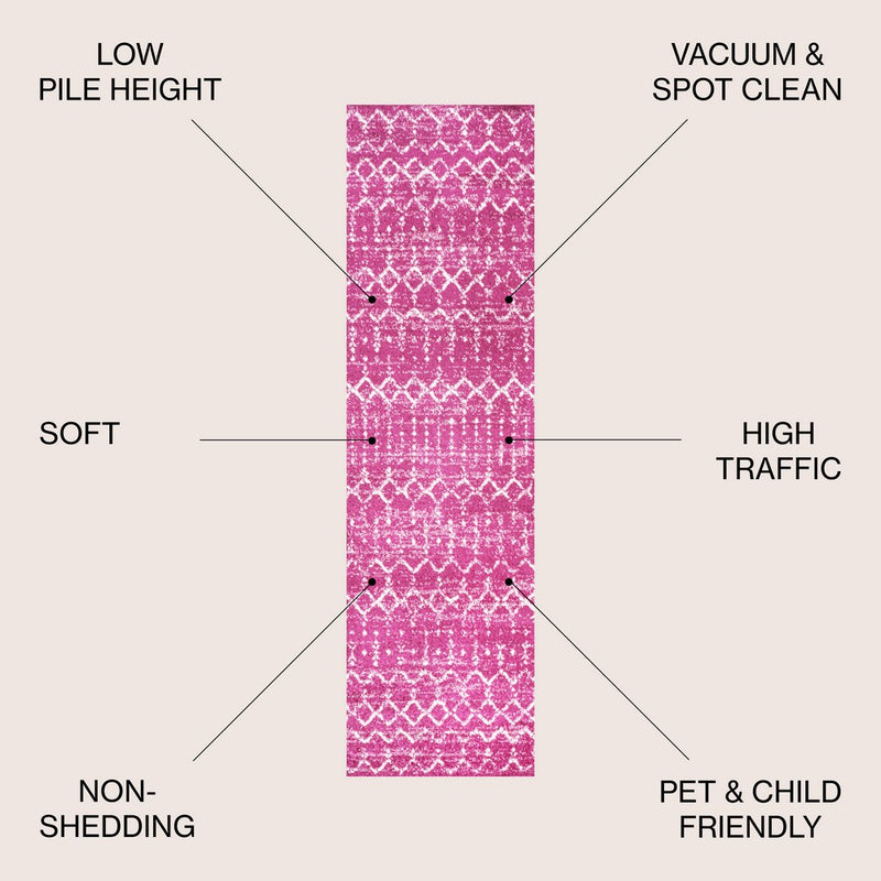 Moroccan Hype Boho Vintage Diamond Area Rug Fuchsia/Ivory