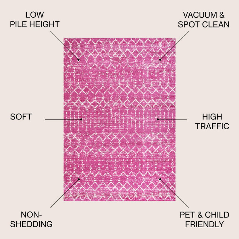 Moroccan Hype Boho Vintage Diamond Area Rug Fuchsia/Ivory