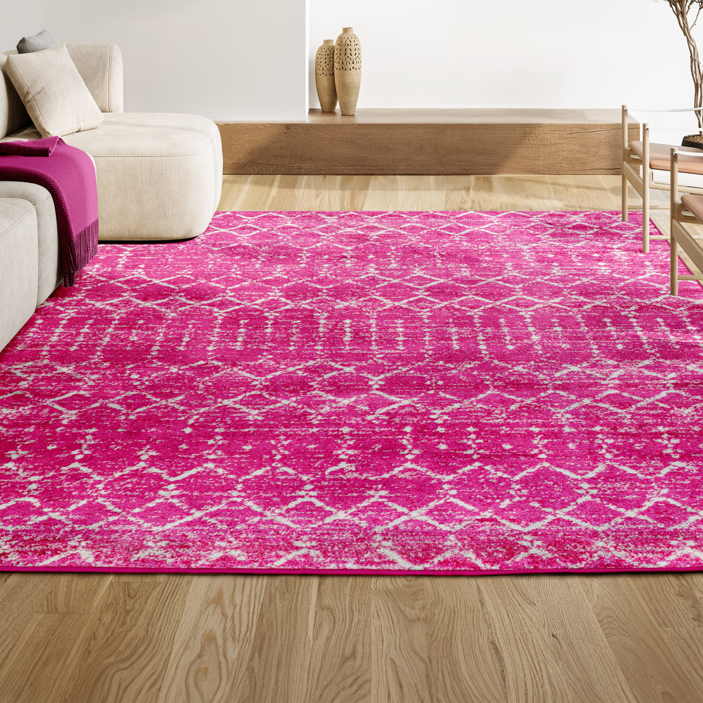 モモンガハウス(大きい花柄) ボアピンク   2100円 JONATHAN Y | Moroccan Hype Boho Vintage Diamond Area Rug Fuchsia/Ivory