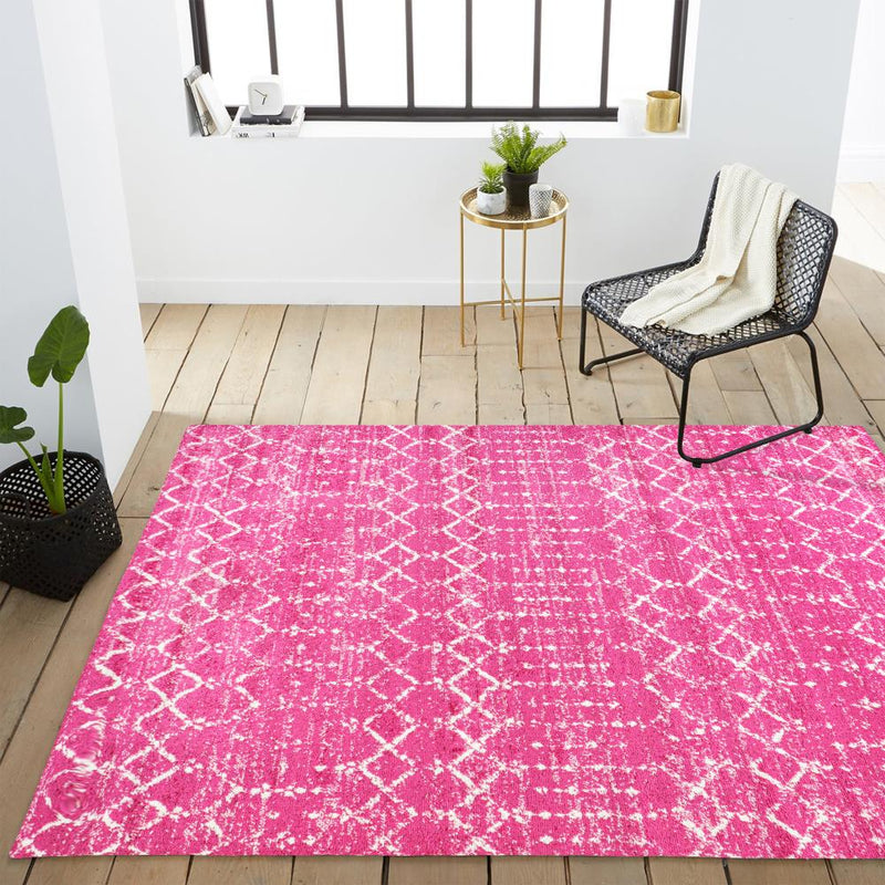 Moroccan Hype Boho Vintage Diamond Area Rug Fuchsia/Ivory