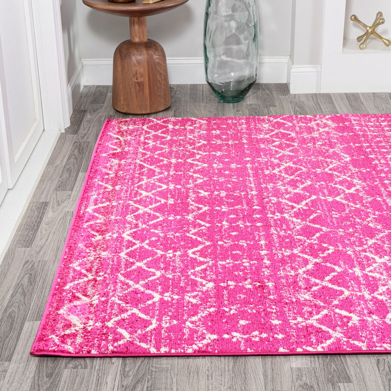 Moroccan Hype Boho Vintage Diamond Area Rug Fuchsia/Ivory
