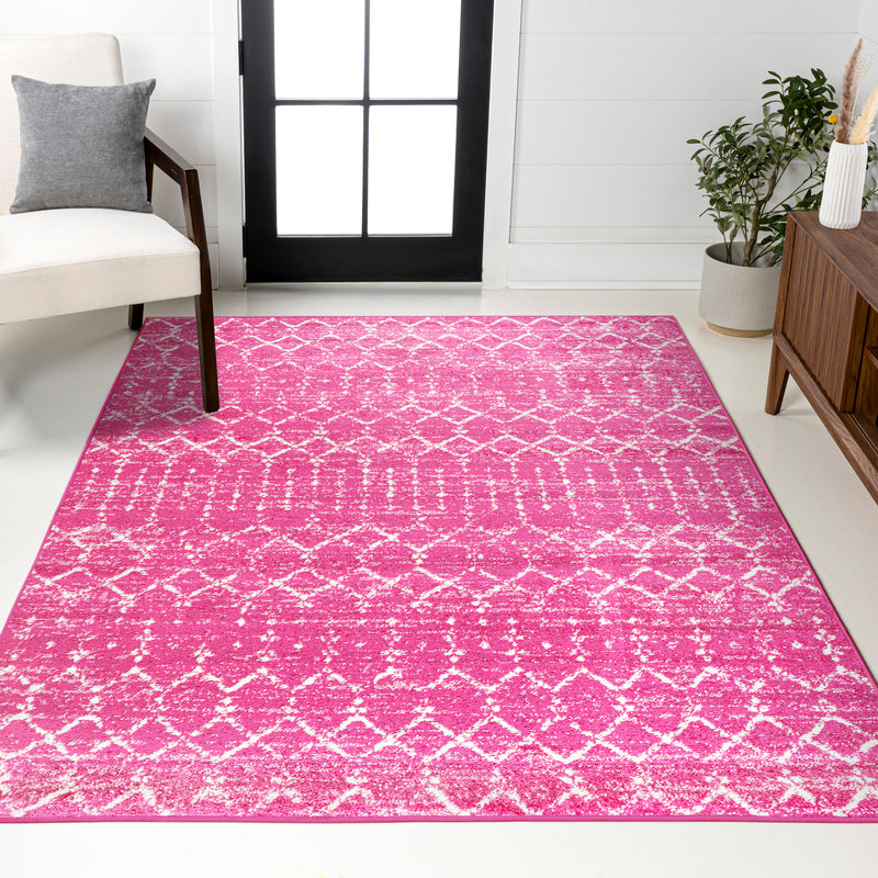 Moroccan Hype Boho Vintage Diamond Area Rug Fuchsia/Ivory