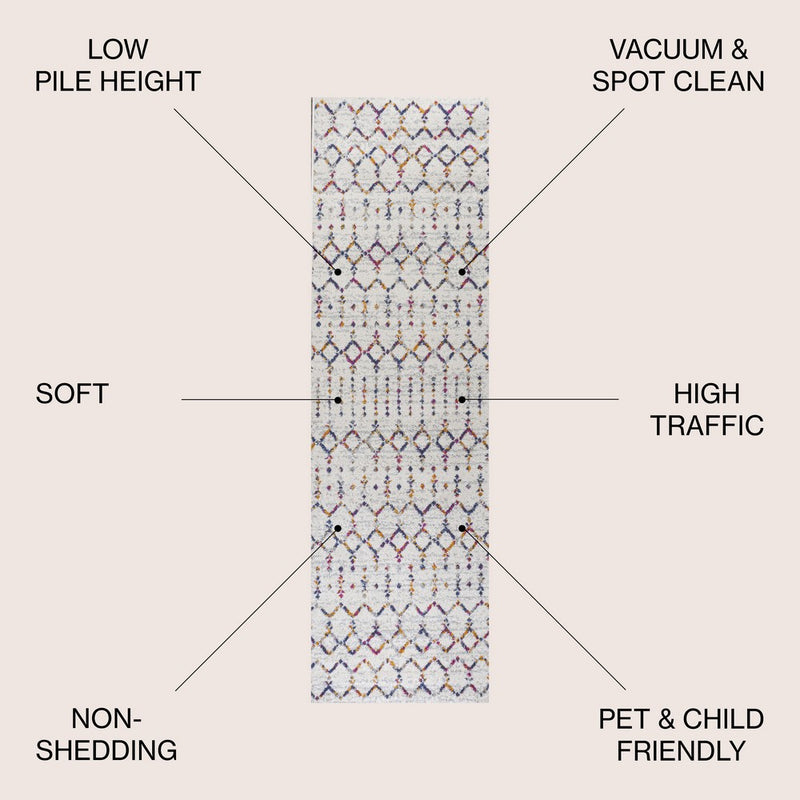 Moroccan Hype Boho Vintage Diamond Area Rug Cream/Multi