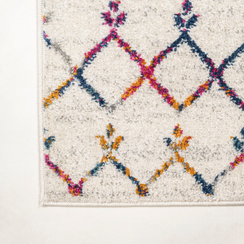 Moroccan Hype Boho Vintage Diamond Area Rug Cream/Multi