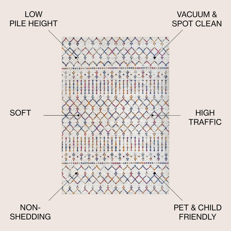 Moroccan Hype Boho Vintage Diamond Area Rug Cream/Multi