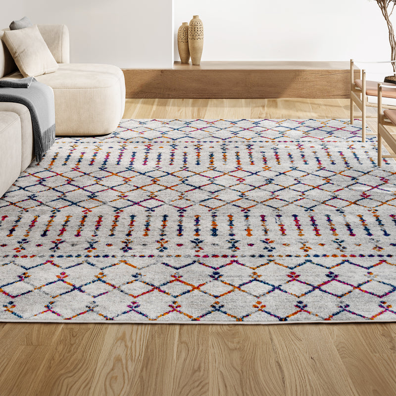 Moroccan Hype Boho Vintage Diamond Area Rug Cream/Multi