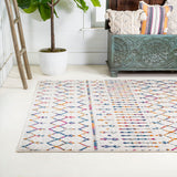Moroccan Hype Boho Vintage Diamond Area Rug Cream/Multi