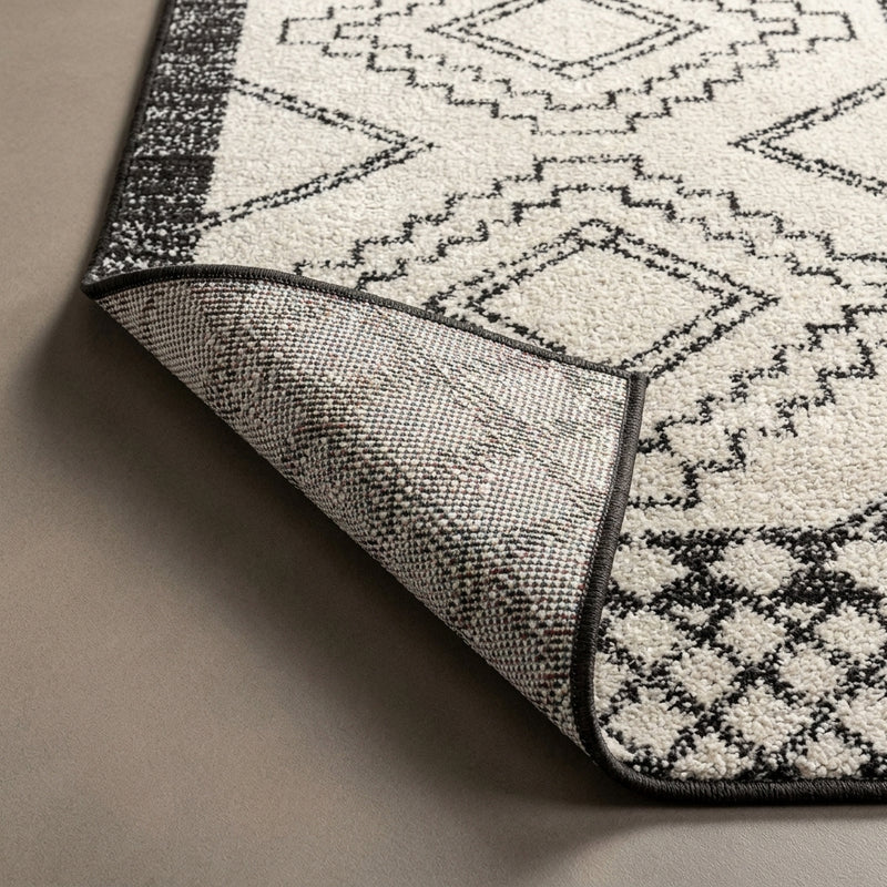 Amir Moroccan Beni Souk Area Rug Cream/Black / Runner / 2'3" X 8' – BACK