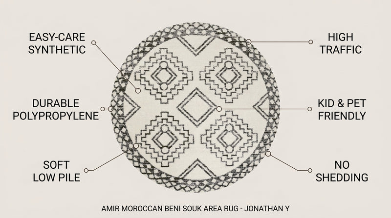 Amir Moroccan Beni Souk Area Rug Cream/Black / Round / 3' Round – ICONS