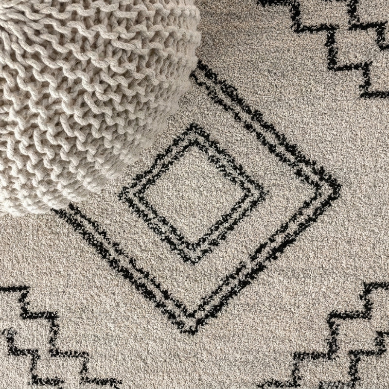 Amir Moroccan Beni Souk Area Rug Cream/Black / Square / 3' Square – DETAIL