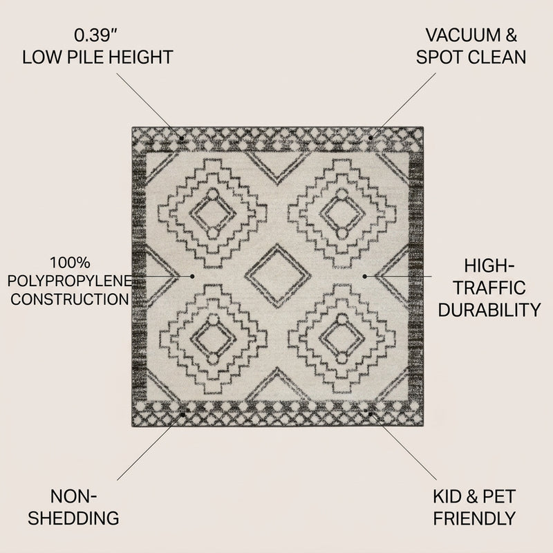 Amir Moroccan Beni Souk Area Rug Cream/Black / Square / 3' Square – ICONS