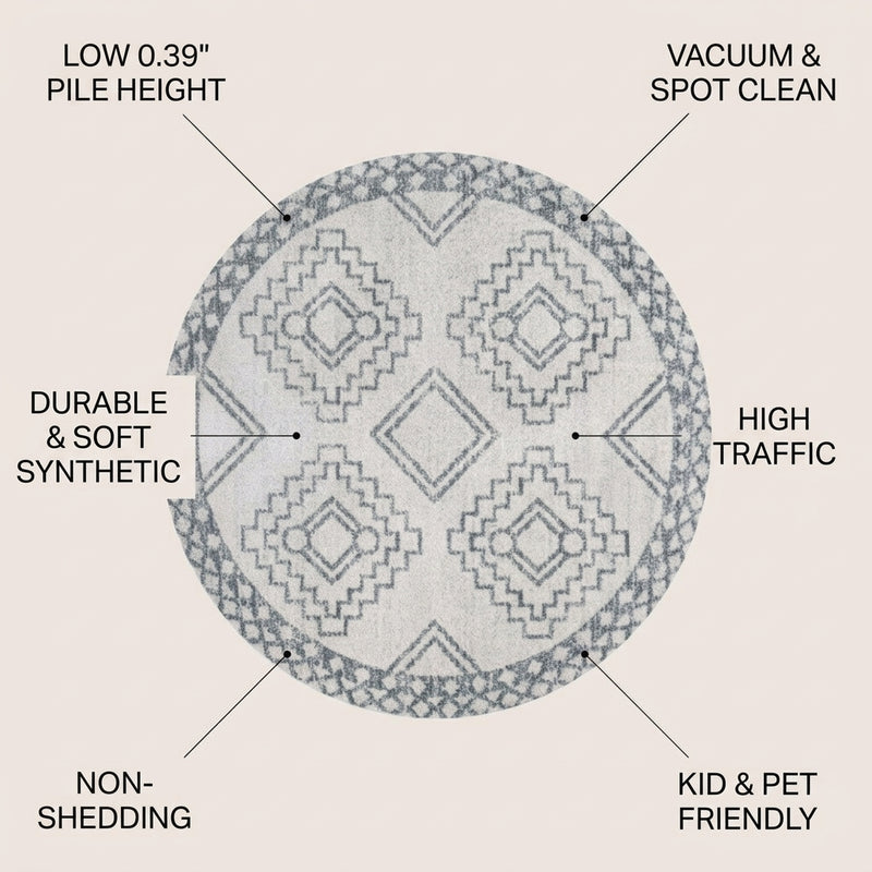 Amir Moroccan Beni Souk Area Rug Cream/Gray / Round / 3' Round – ICONS