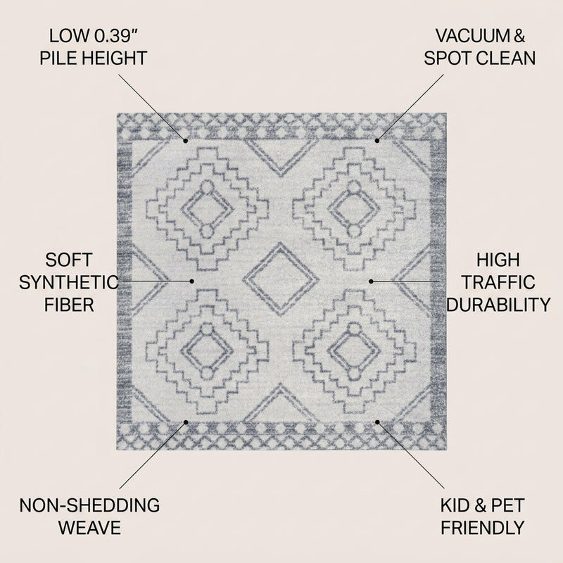 Amir Moroccan Beni Souk Area Rug Cream/Gray / Square / 3' Square – ICONS
