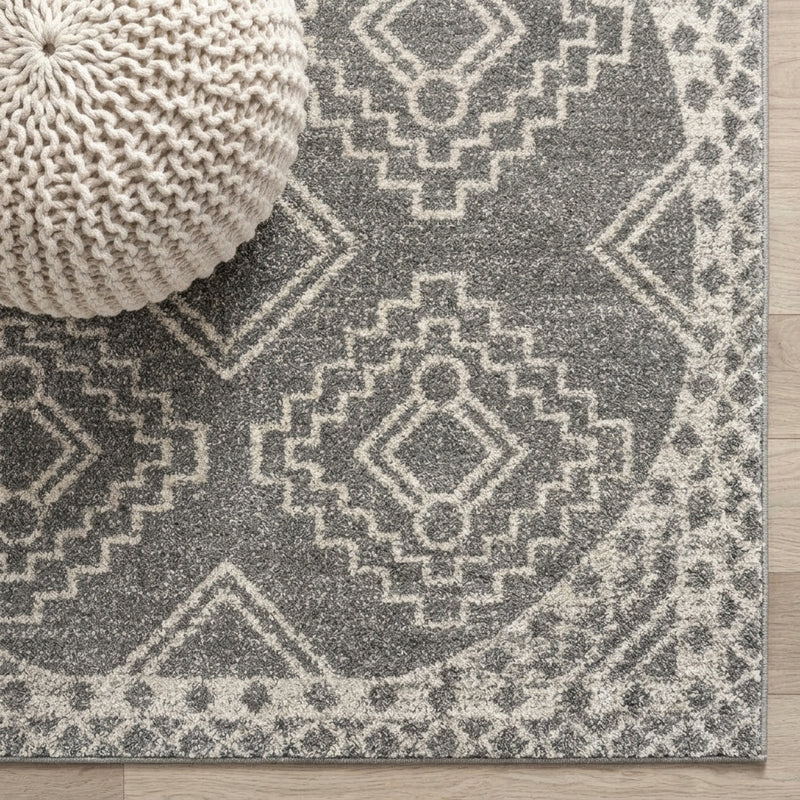 Amir Moroccan Beni Souk Area Rug Gray/Cream / Round / 3' Round – DETAIL