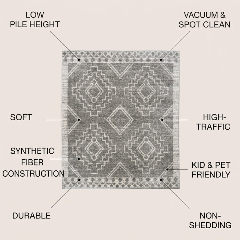 Amir Moroccan Beni Souk Area Rug Gray/Cream / Square / 3' Square – ICONS