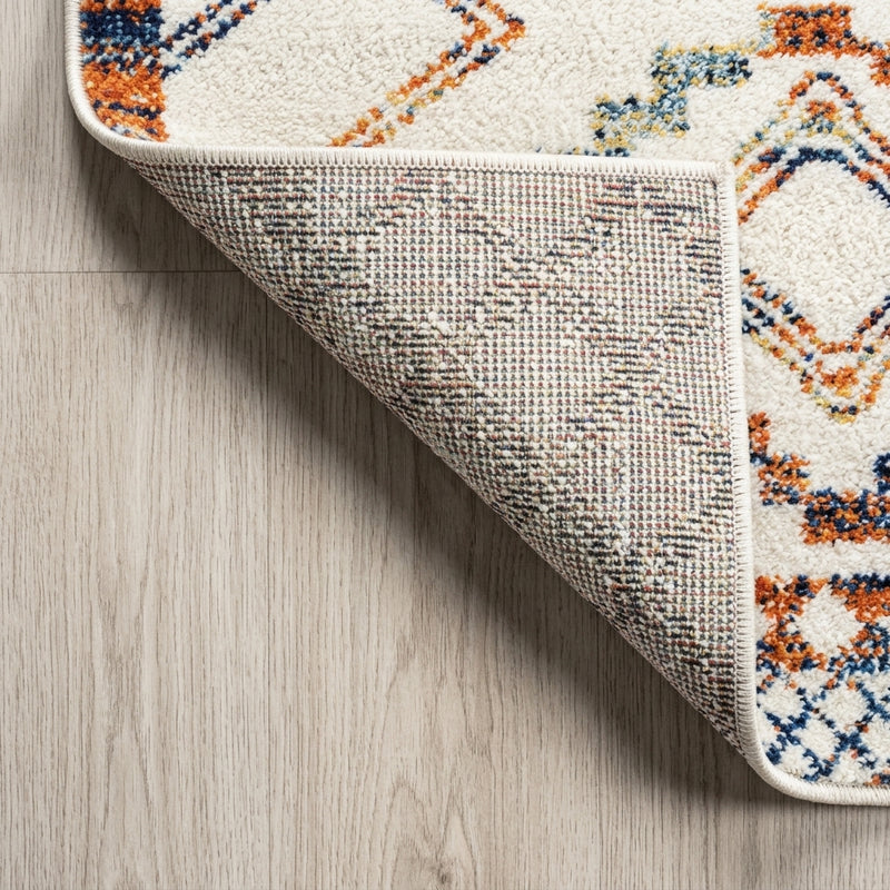 Amir Moroccan Beni Souk Area Rug Ivory/Blue/Orange / Runner / 2'3" X 8' – BACK