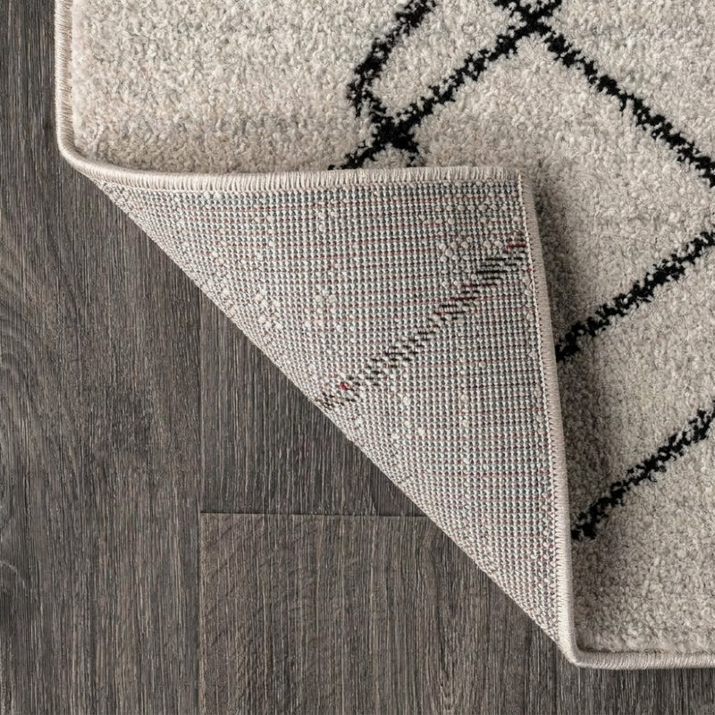 Alia Moroccan Beni Souk Area Rug Cream/Black / Runner / 2'3" X 8' – BACK