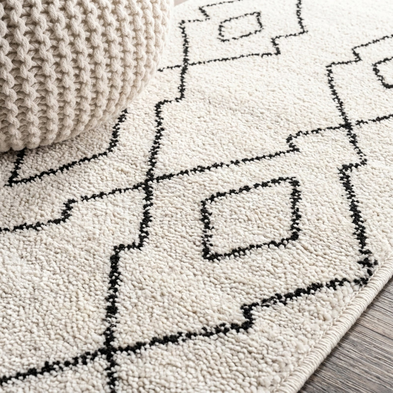 Alia Moroccan Beni Souk Area Rug Cream/Black / Runner / 2'3" X 8' – DETAIL